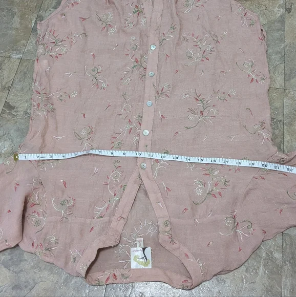 fig and flower Large Dusty Rose Floral Embroidered Long Sleeve Button Down Shirt - Picture 8 of 10